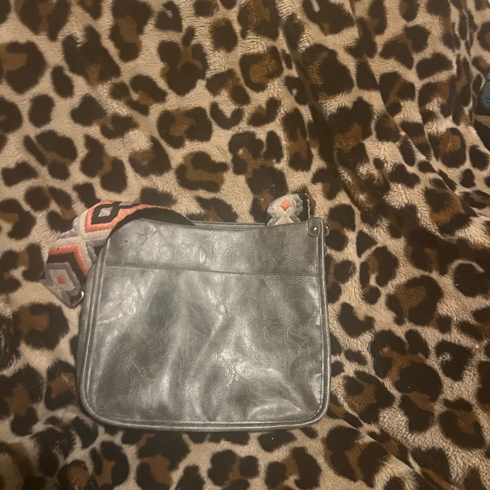 Gray Crossbody Bag with Pebbled Texture and Matte Finish